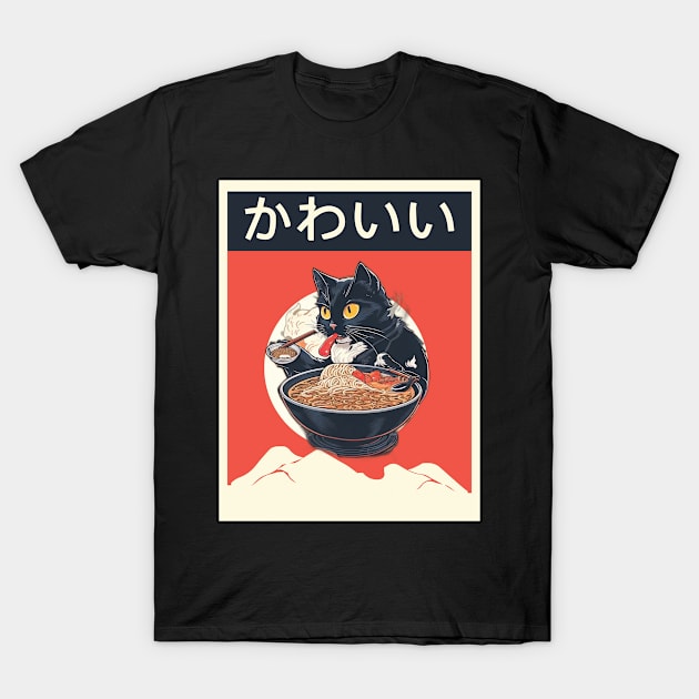 Kawaii Vintage Style Japenese Ramen Cat T-Shirt by trendst
